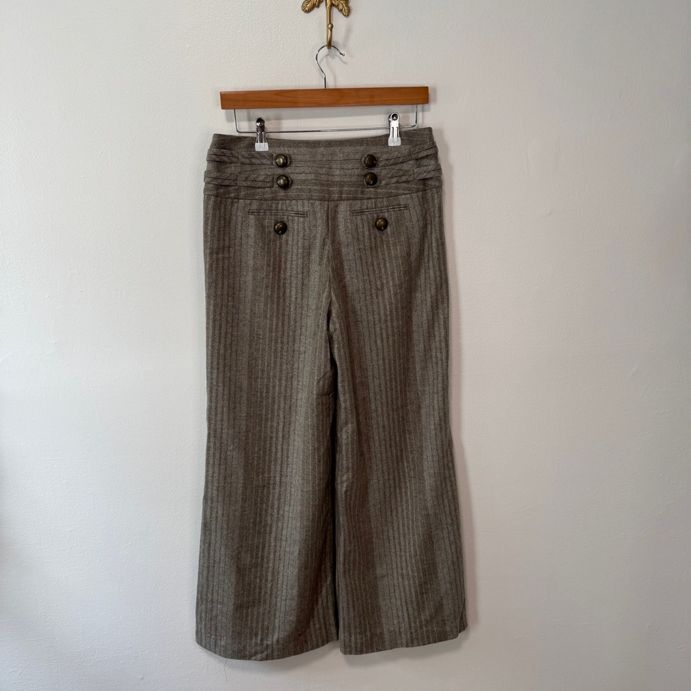 Taikonku Anthropologie Y2K Brown Herringbone Weave Wide Leg Wool Trousers 10 - Picture 5 of 13